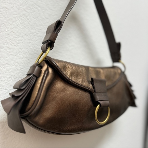 BCBGIRLS Metallic Brown Shoulder Bag with
Gold Hardware - Picture 1 of 13